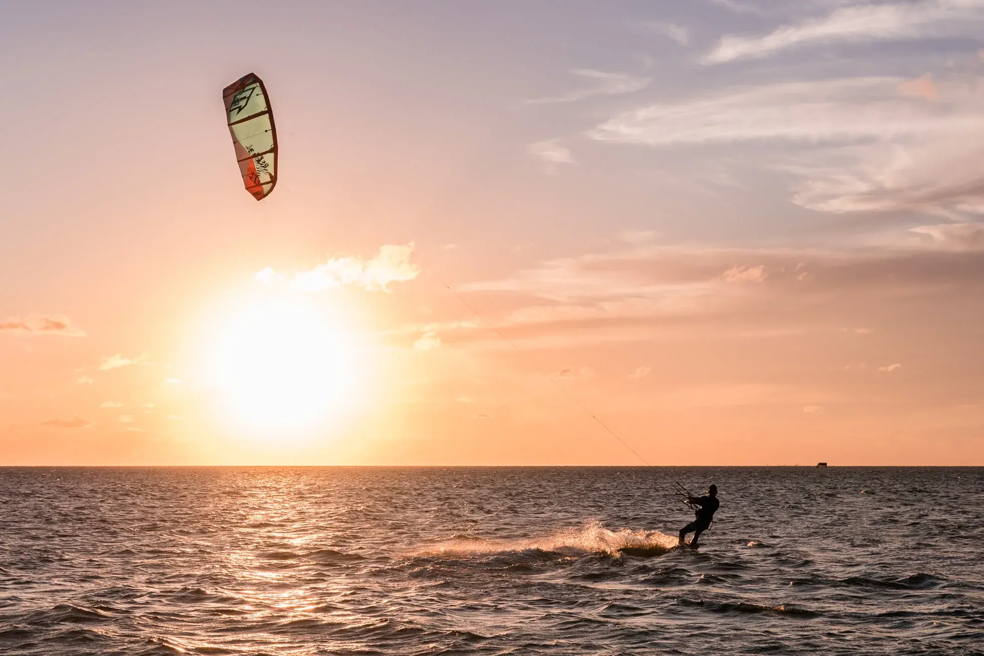 Kitesurfing at sunset in Cartagena